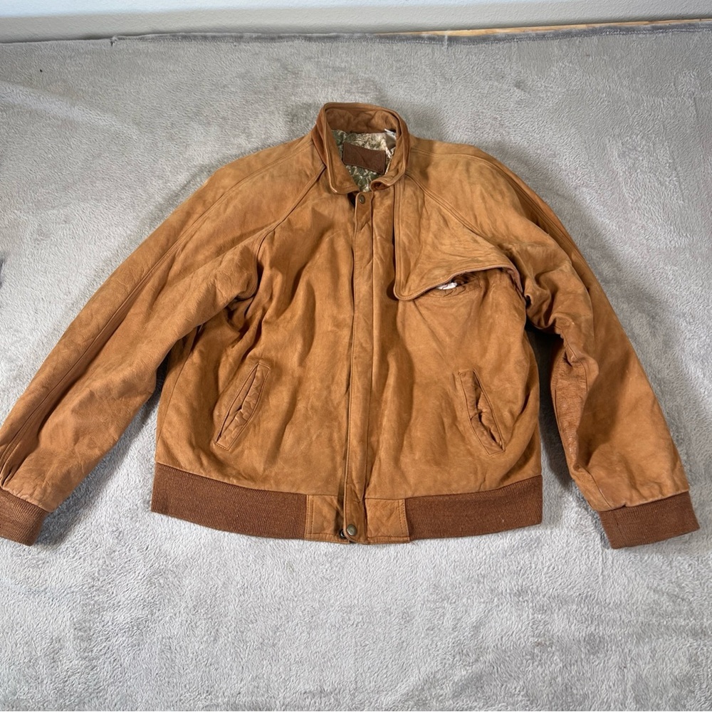 Marlboro Adventure Team Leather Jacket Coat Mens Large Brown Map Lining Vintage
